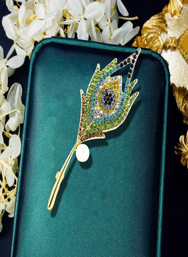 MXUHUI Vintage Peacock Feather Green Rhinestone Brooch Pin - Image 5